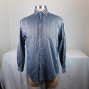 BCBG Maxazria Men Blue Black Striped Dress Shirt Long Sleeve Size L 16 32/33
